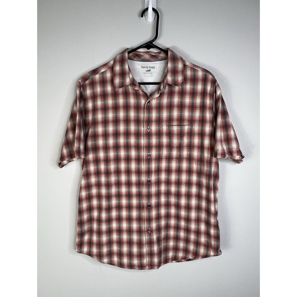 Horny Toad Men's Orange Gray Plaid Shirt Short Sleeve Size Med Outdoor Gorpcore